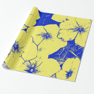 Papier Cadeau Grand floral bleu jaune souple