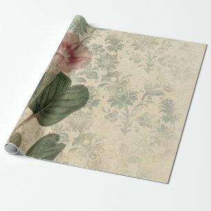 Papier Cadeau Grand floral rose Vintage