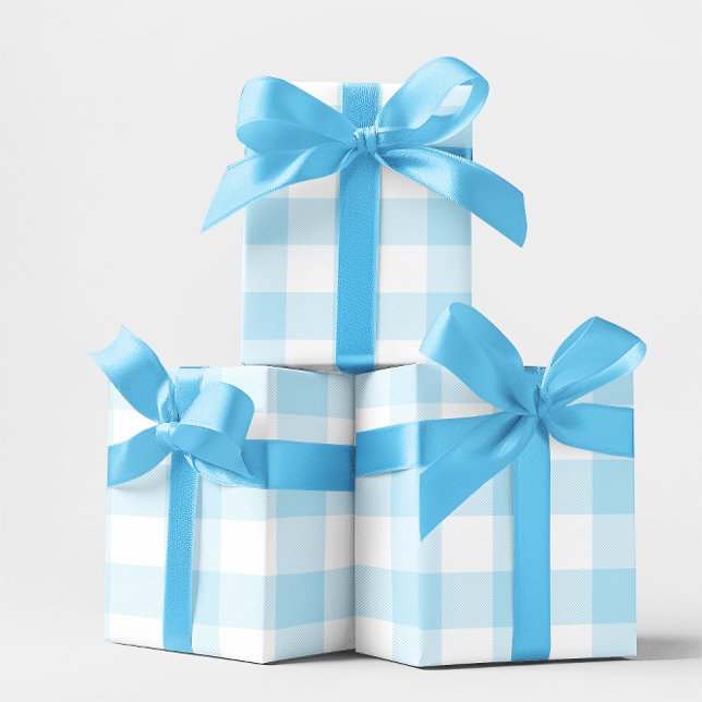 Papier Cadeau Grand Gingham Bleu Pastel et Blanc (Large Pastel Blue and White Gingham Wrapping Paper)