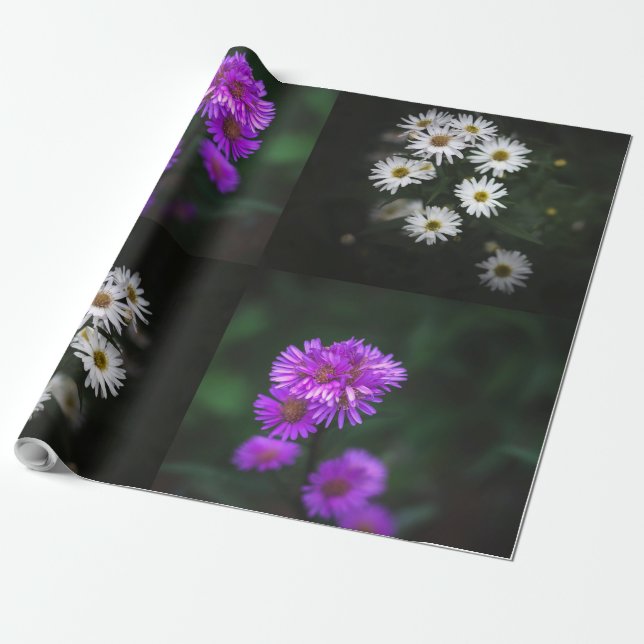 Papier Cadeau Grand jardin de fleurs violettes et blanches (Déroulé)