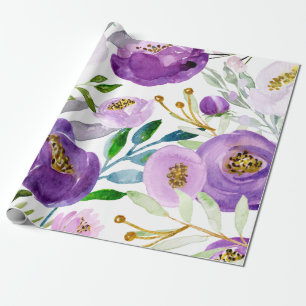 Papier Cadeau Grand modèle floral d'or et d'ultraviolet