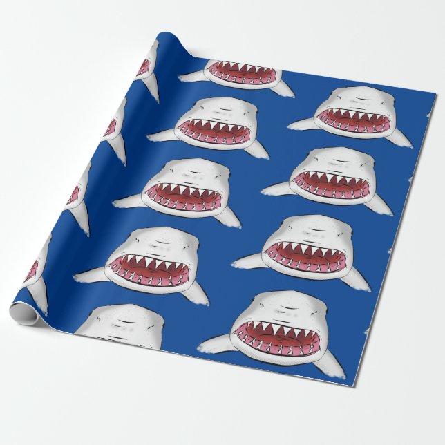 Papier Cadeau Grand requin blanc moyen dessin animé (Déroulé)
