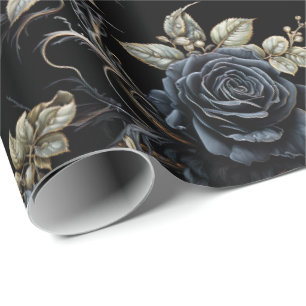 Papier Cadeau Grand Romantique bleu et noir Rose gothique