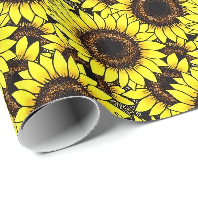Papier Cadeau Grand Tournesol Jaune Doré (Coin rond)