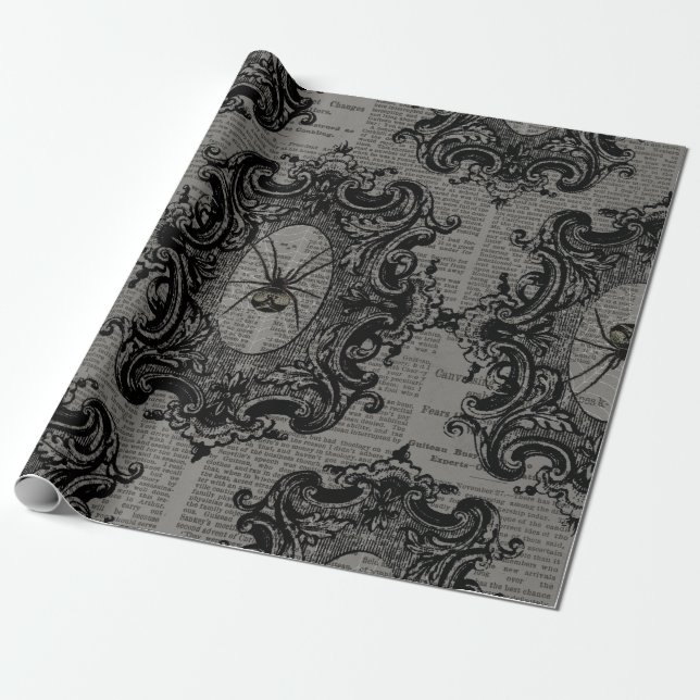 Papier Cadeau Grande araignée encadrée sur gris foncé (Déroulé)