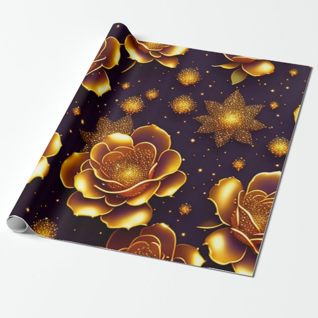 Papier Cadeau Grande Collection Gold Rose moderne de luxe (Déroulé)