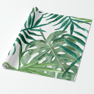 Papier Cadeau Grande Monstera Tropicale et Feuilles de Palmier