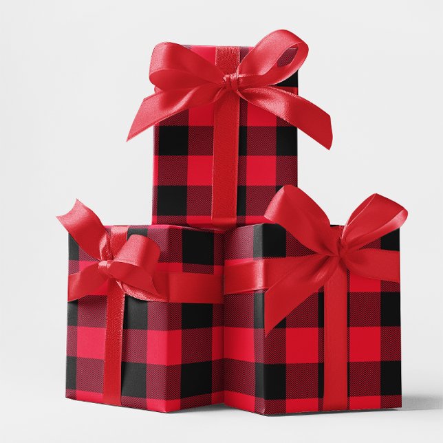 Papier Cadeau Grande plaque de bison rouge et noire de Chevron (Large Red and Black Chevron Buffalo Plaid Wrapping Paper)