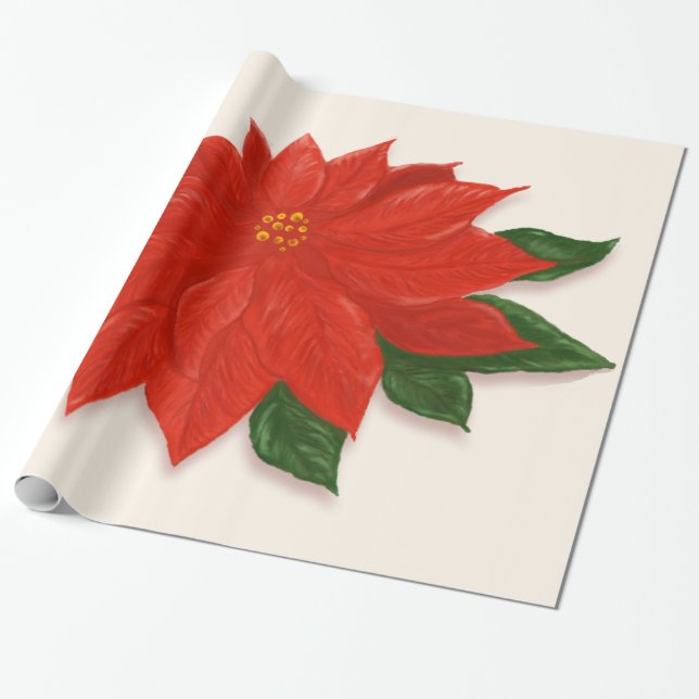 Papier Cadeau Grande poinsettia rouge (Déroulé)
