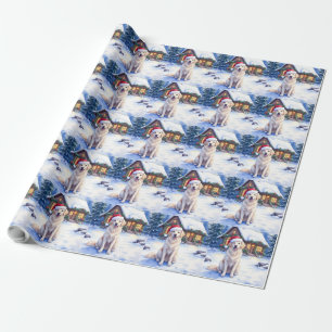 Papier Cadeau Grande Pyrenees Chalet de Montagne enneigé Chapeau