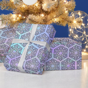 Papier Cadeau Grandes flocons d'argent sur texture Turquoise et