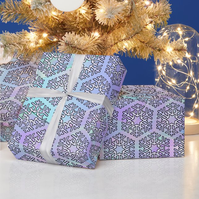 Papier Cadeau Grandes flocons d'argent sur texture Turquoise et  (Vacances)