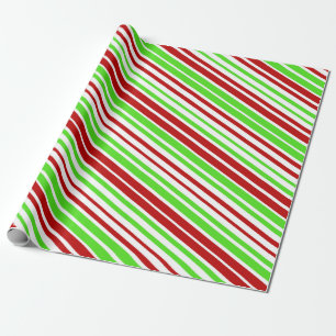 Papier Cadeau Grandes/lignes de Noël rouge, blanc et vert