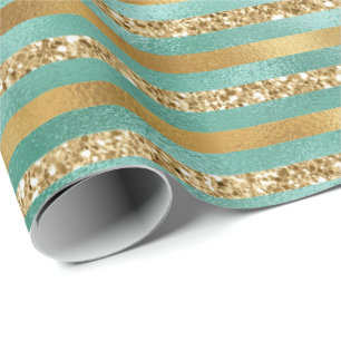 Papier Cadeau Grandes Parties scintillant d'or Glam Green