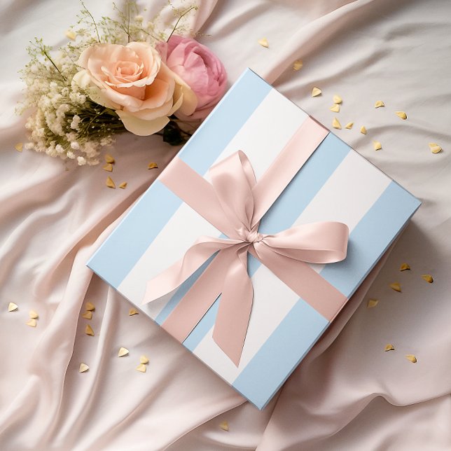 Papier Cadeau Grandes rayures bleu clair et blanc (Large Light Blue and White Stripes Wrapping Paper)