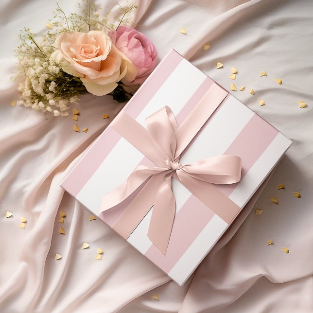 Papier Cadeau Grandes rayures rose clair et blanc (Large Light Pink and White Stripes Wrapping Paper)