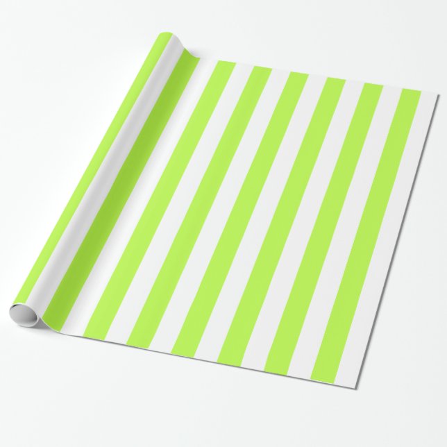 Papier Cadeau Grandes rayures vert citron et blanc (Déroulé)