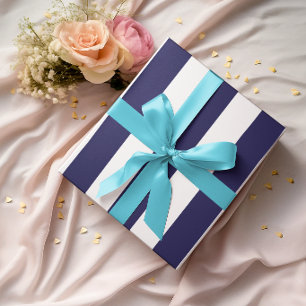 Papier Cadeau Grandes rayures verticales navy et blanc