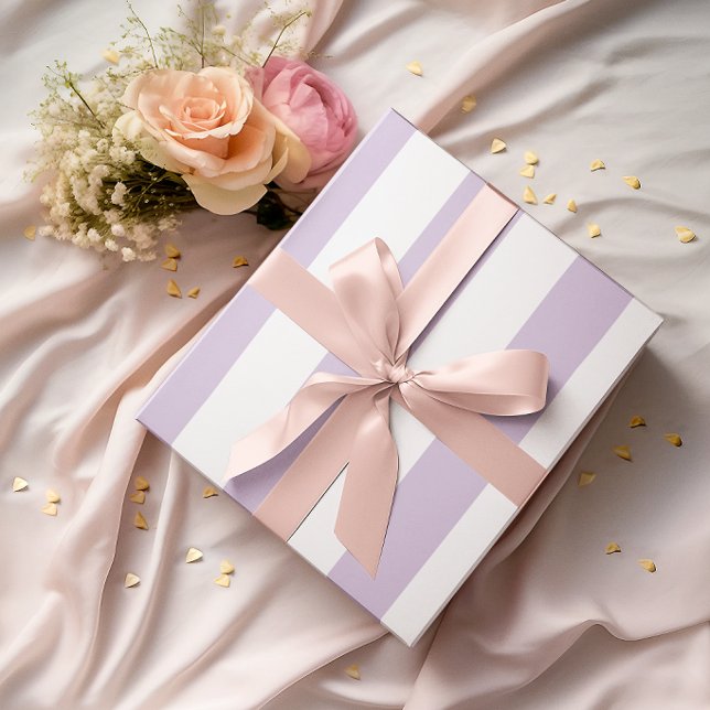 Papier Cadeau Grandes rayures violettes clair et blanches (Large Light Purple and White Stripes Wrapping Paper)
