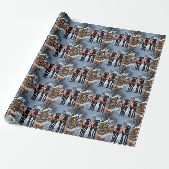 Papier Cadeau Grands Danois Noël Neige Fêtes (Déroulé)