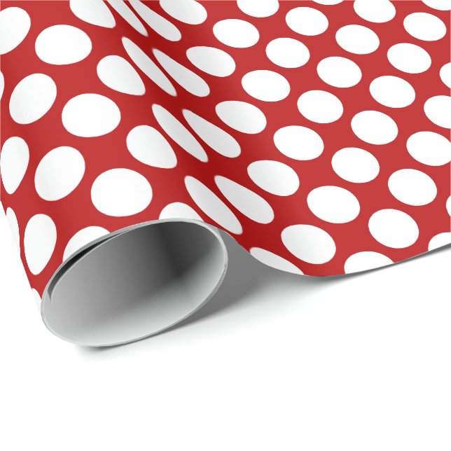 Papier Cadeau Grands points rétro - blanc et rouge (Coin rond)