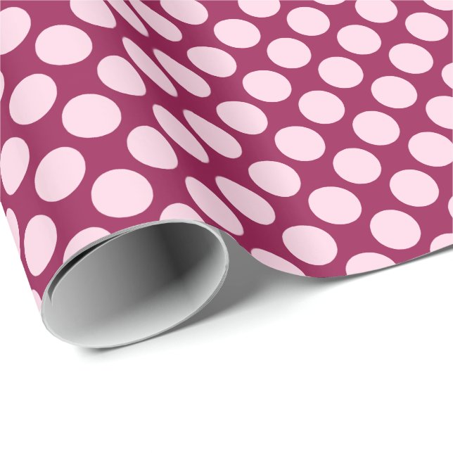 Papier Cadeau Grands points rétro - bordeaux et rose coquille (Coin rond)