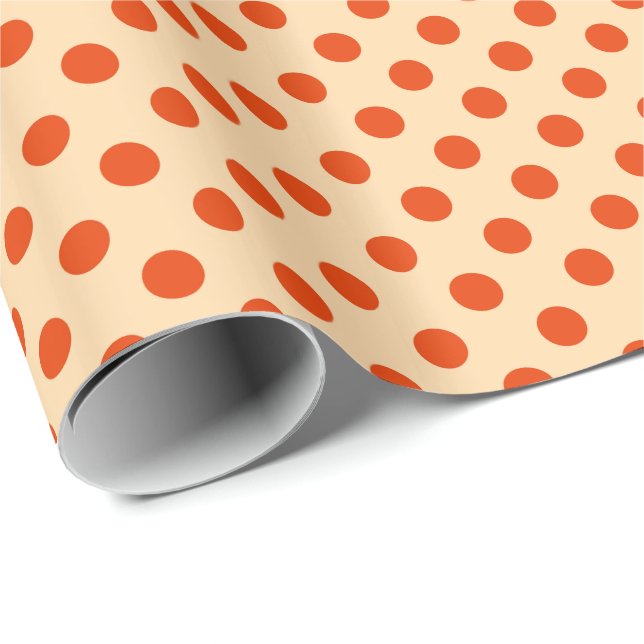 Papier Cadeau Grands points rétro - mandarine et orange pâle (Coin rond)
