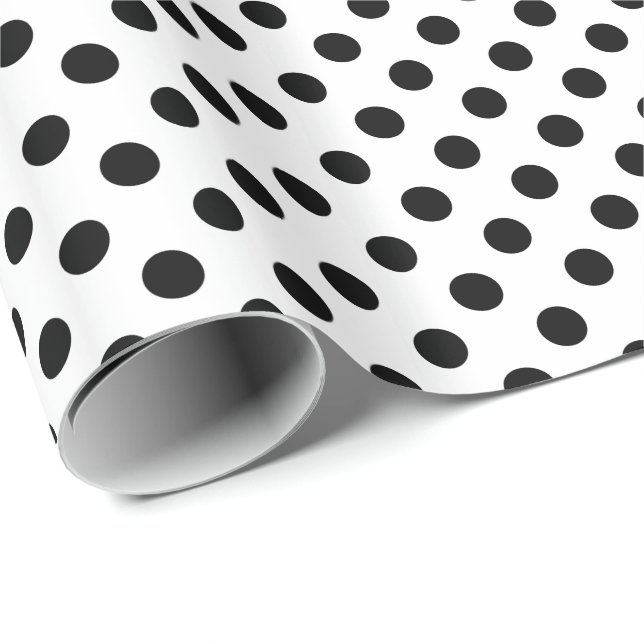 Papier Cadeau Grands points rétro - noir et blanc (Coin rond)