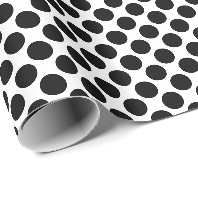 Papier Cadeau Grands points rétro - noir et blanc (Coin rond)