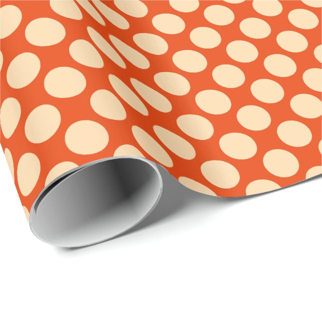 Papier Cadeau Grands points rétro - orange pâle et mandarine (Coin rond)