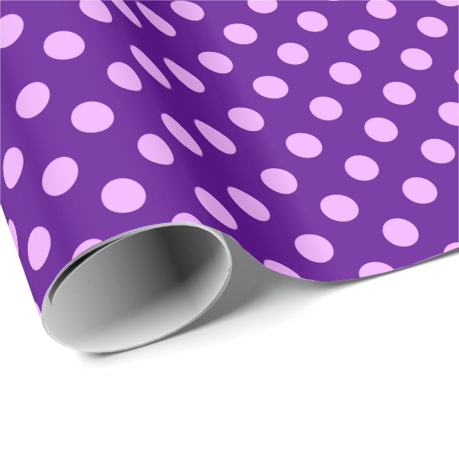 Papier Cadeau Grands points rétro - orchidée sur violet (Coin rond)