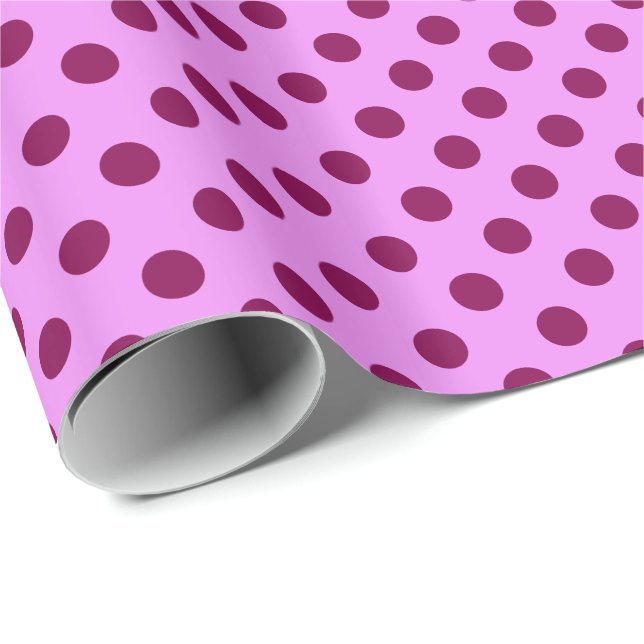 Papier Cadeau Grands points rétro - prune sur un fond orchidée (Coin rond)