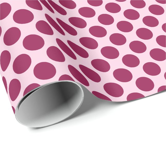 Papier Cadeau Grands points rétro - rose coquille et bordeaux (Coin rond)