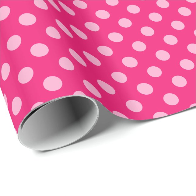 Papier Cadeau Grands points rétro - rose sur fond rose chaud (Coin rond)