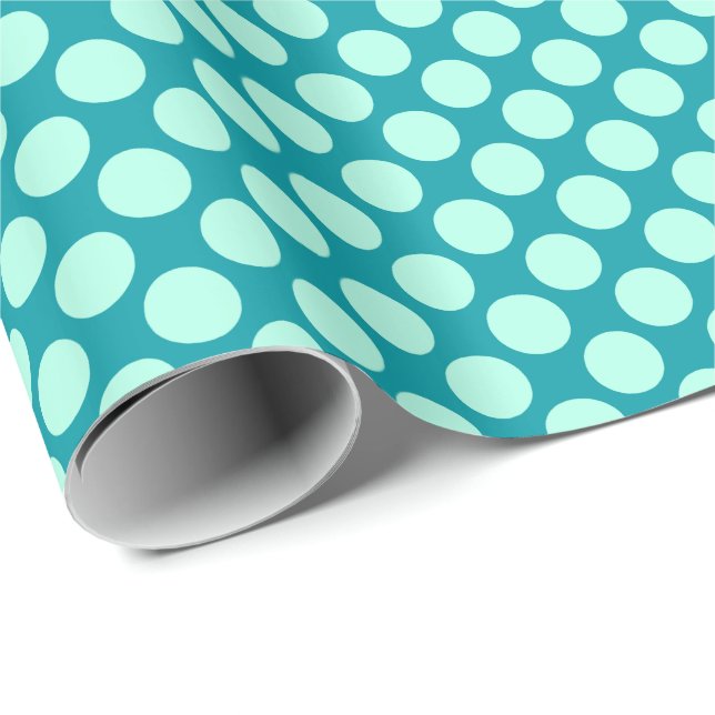 Papier Cadeau Grands points rétro - turquoise et aqua (Coin rond)