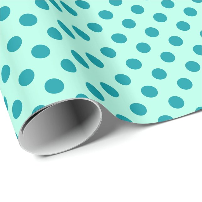 Papier Cadeau Grands points rétro - turquoise sur aqua (Coin rond)