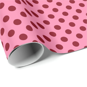 Papier Cadeau Grands rétros points - Bourgogne sur le rose