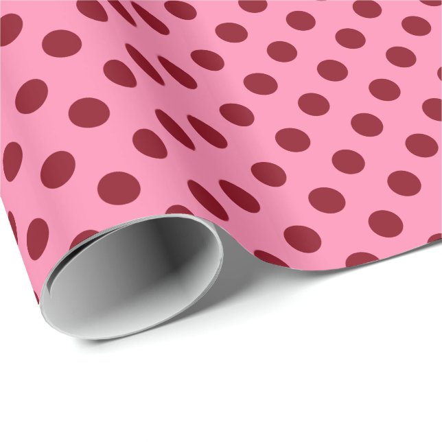 Papier Cadeau Grands rétros points - Bourgogne sur le rose (Coin rond)