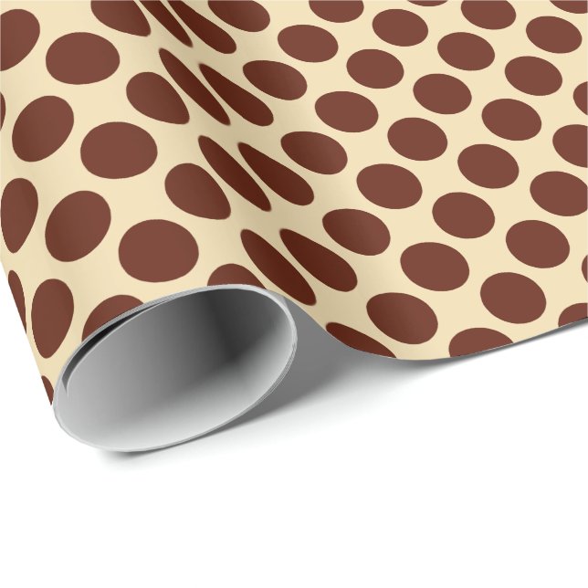 Papier Cadeau Grands rétros points - brun chocolat et bronzages (Coin rond)