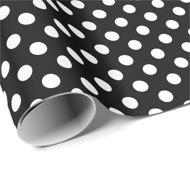 Papier Cadeau Grands rétros points - noirs et blancs (Coin rond)