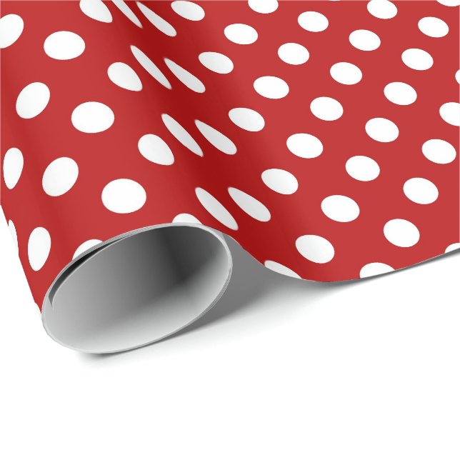 Papier Cadeau Grands rétros points - rouge et blanc (Coin rond)