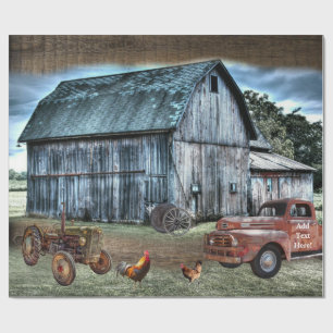 Papier Cadeau Grange Tracteur Truck Rooster Hen Saw Wagon Wheel