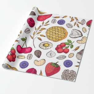 Papier Cadeau Granola, motif muesli sans soudure. Main des floco