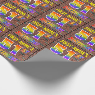 Papier Cadeau Graphe murale Arc-en-ciel 51e ANNIVERSAIRE ! & Nom