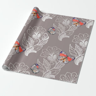 Papier Cadeau Graphique à fleurs et papillon, aquarelle, motif 