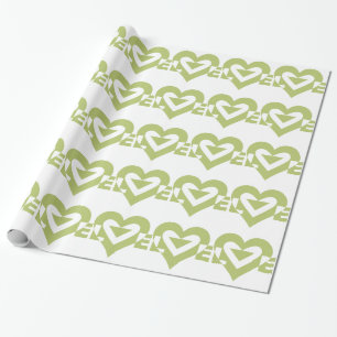 Papier Cadeau Graphique d'amour cool, Vert Sage