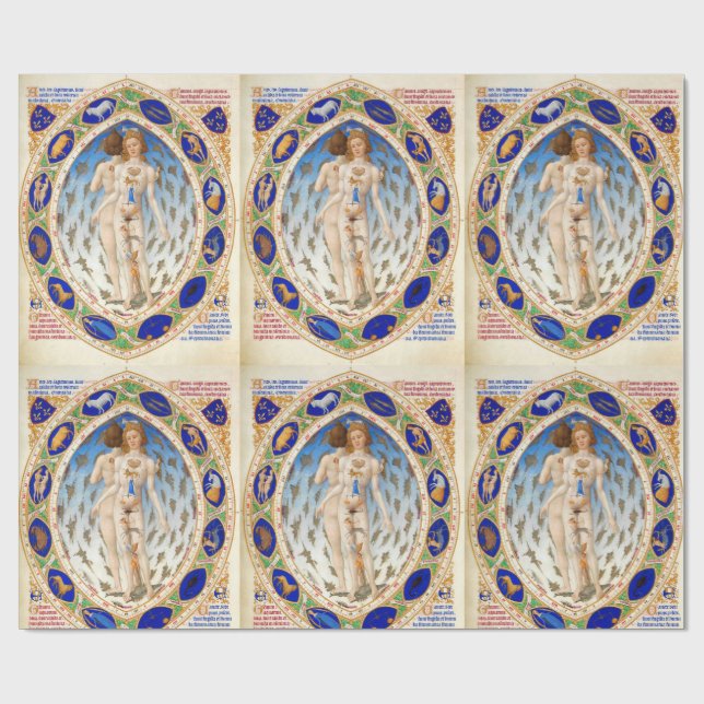 PAPIER CADEAU GRAPHIQUE D'ASTROLOGIE ANTIQUE ET SIGNES ZODIAQUES (Plat)