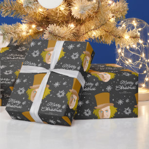 Papier Cadeau Graphique de flocon de neige de Noël Willy Wonka p