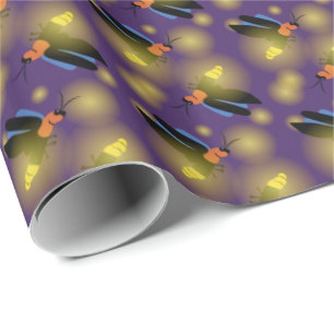 Papier Cadeau Graphique de lucioles sur violet