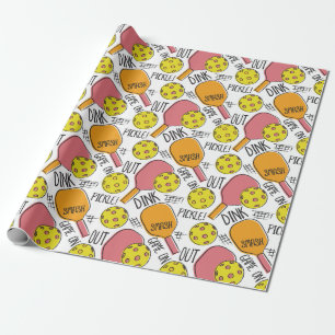 Papier Cadeau Graphique de Pickleball drôle en rose orange